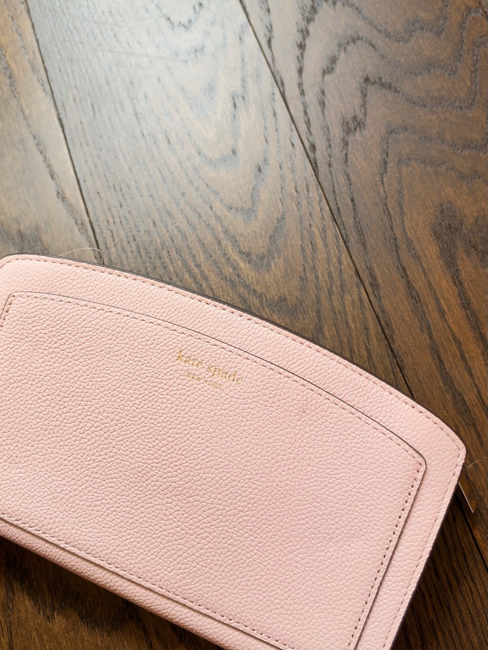 kate spade Light Pink Pebbled Leather Crossbody Purse Wallet with Gold Logo